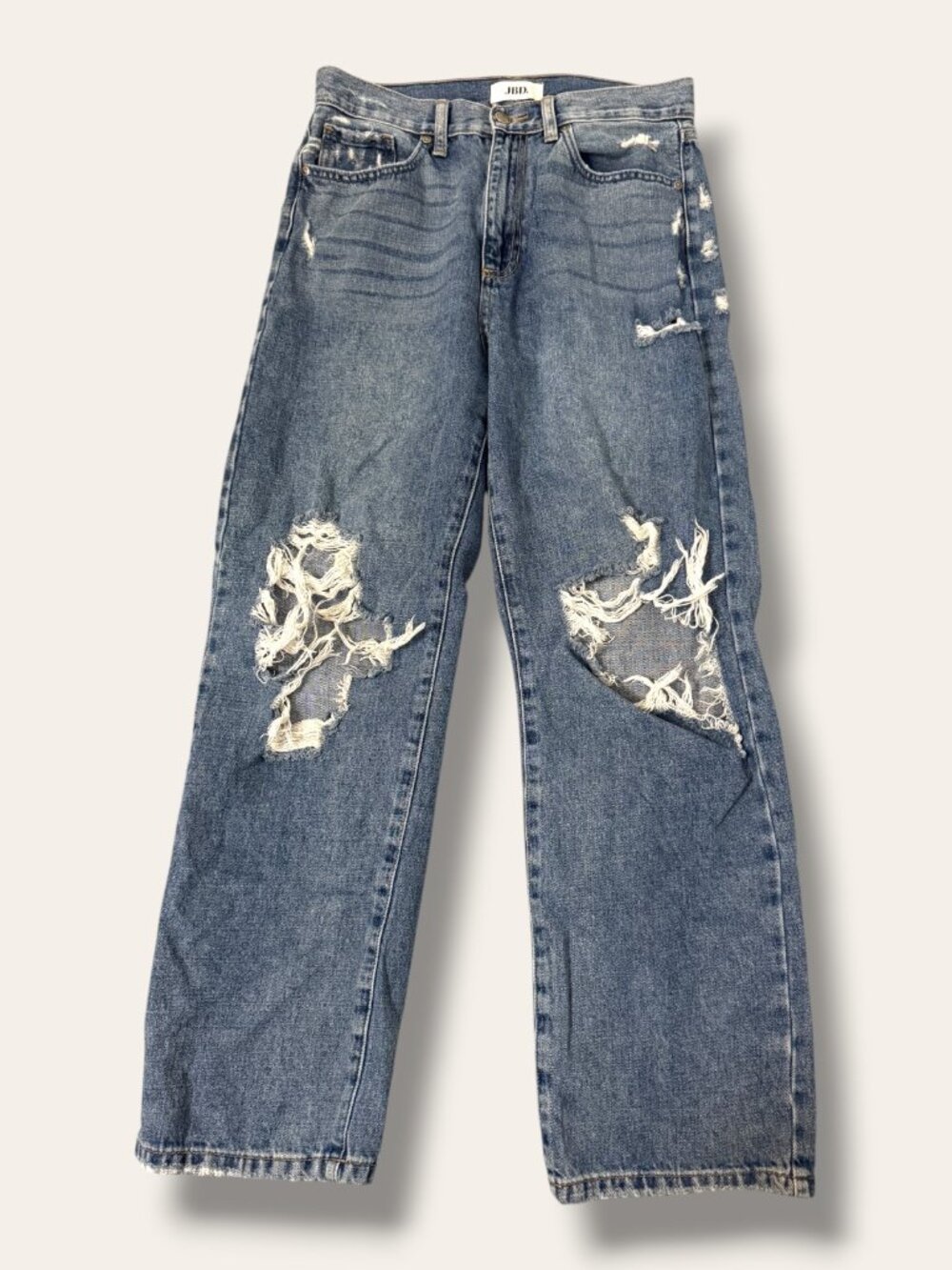 JBD Jeans Womens 28 Light Wash Distressed Ripped Straight Leg Frayed Hem Denim - Picture 2 of 10